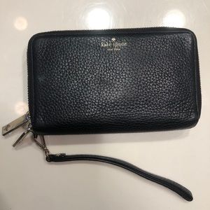Kate Spade black leather double zip wallet clutch